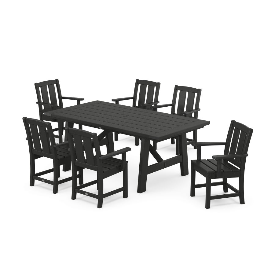 POLYWOOD Mission Arm Chair 7-Piece Rustic Farmhouse Dining Set in Black