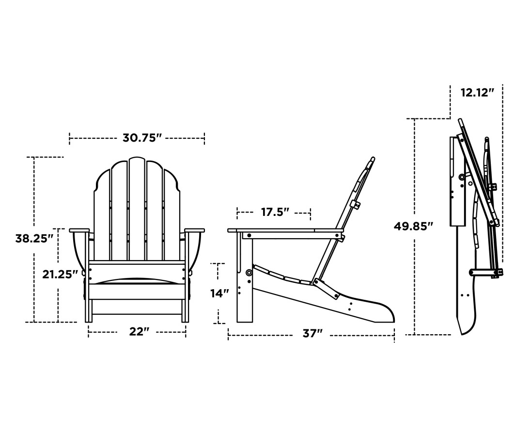 Dimensions for Classic Oversized Folding Adirondack Chair