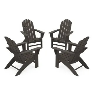 POLYWOOD 4-Piece Vineyard Curveback Adirondack Chair Conversation Set in Vintage Finish