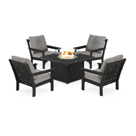 Vineyard 5-Piece Conversation Set with Fire Pit Table in Black / Grey Mist