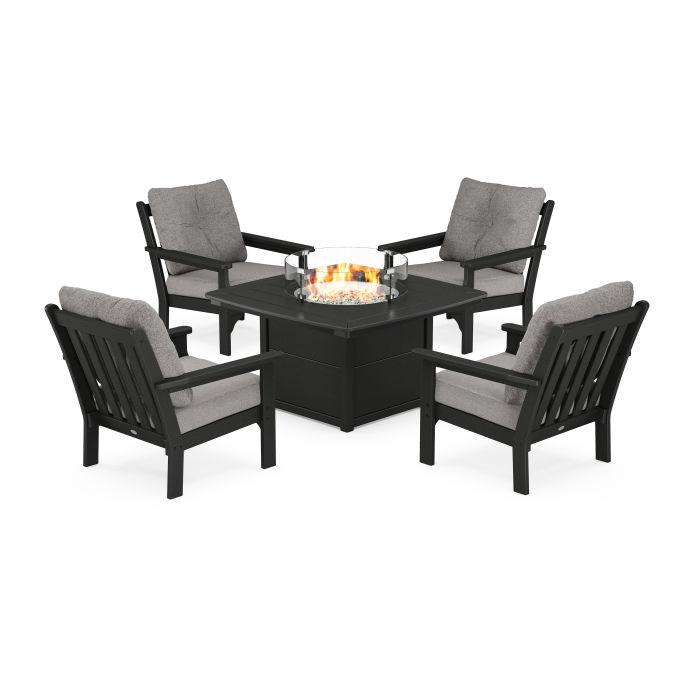 POLYWOOD Vineyard 5-Piece Conversation Set with Fire Pit Table
