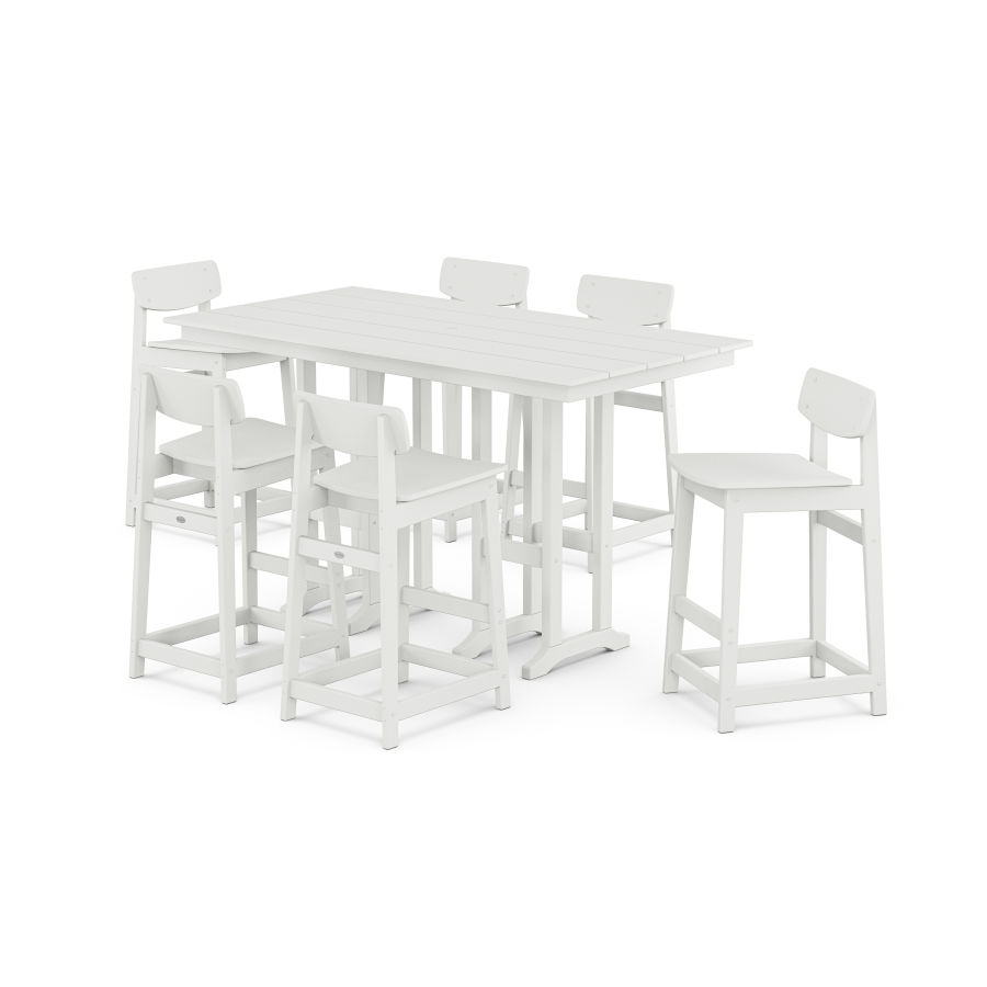 POLYWOOD Modern Studio Urban Lowback Bar Chair 7-Piece Set in White