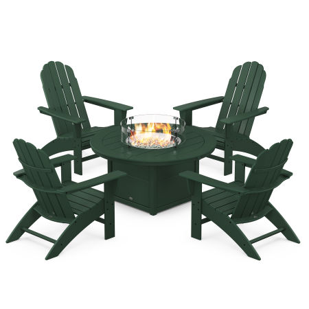 Vineyard Curveback Adirondack 5-Piece Conversation Set with Fire Pit Table in Green