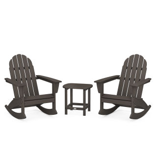 Vineyard 3-Piece Adirondack Rocking Chair Set with South Beach 18" Side Table in Vintage Finish