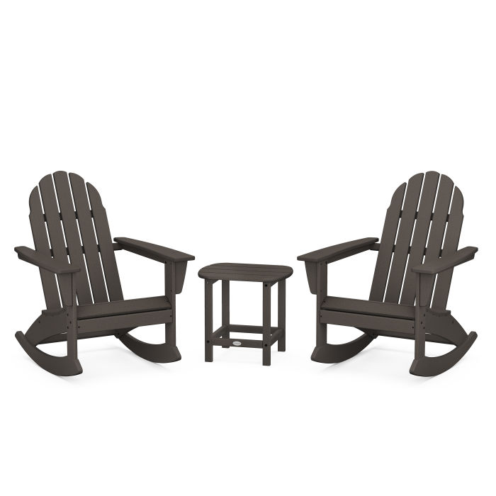 POLYWOOD Vineyard 3-Piece Adirondack Rocking Chair Set with South Beach 18" Side Table in Vintage Finish