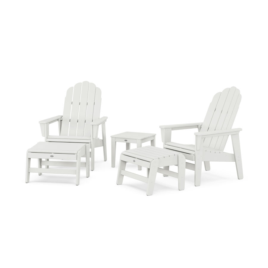 POLYWOOD 5-Piece Vineyard Grand Upright Adirondack Set with Ottomans and Side Table in Vintage White