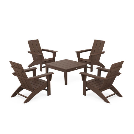 5-Piece Modern Adirondack Chair Conversation Set with 36" Conversation Table in Mahogany
