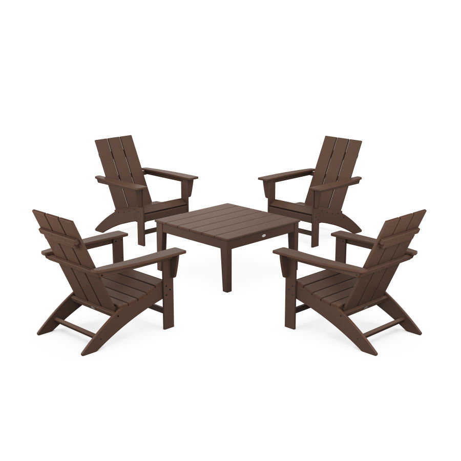 POLYWOOD 5-Piece Modern Adirondack Chair Conversation Set with 36" Conversation Table in Mahogany