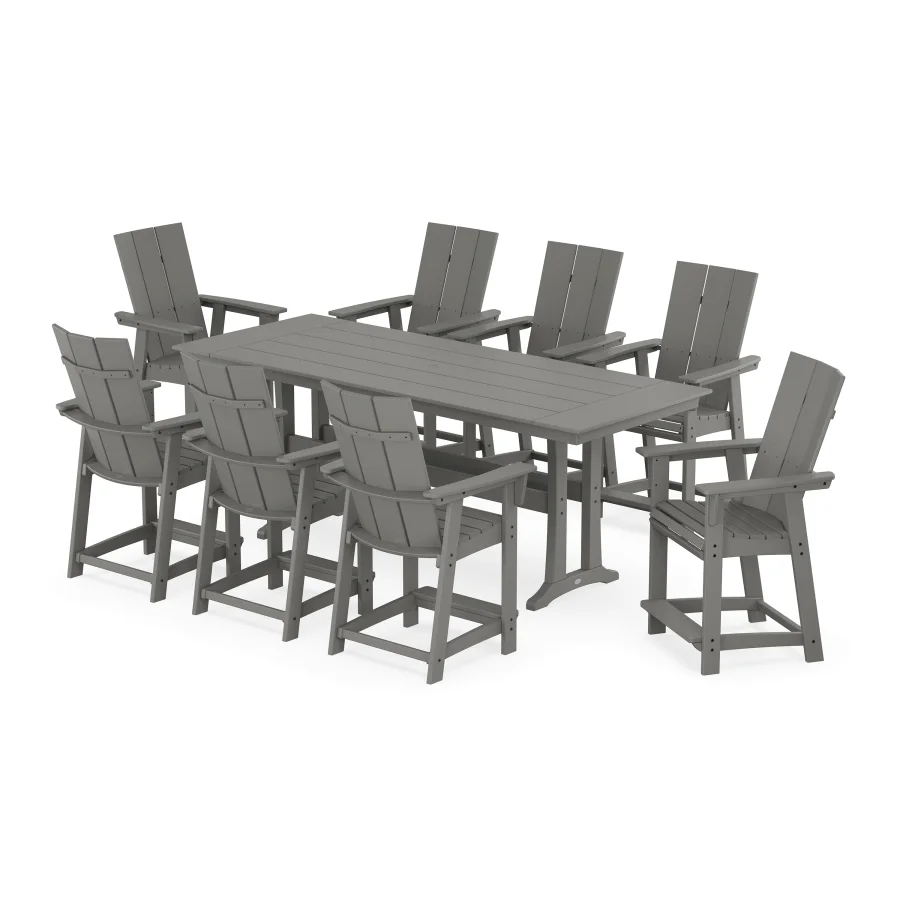 POLYWOOD Modern Curveback Adirondack 9-Piece Farmhouse Counter Set with Trestle Legs