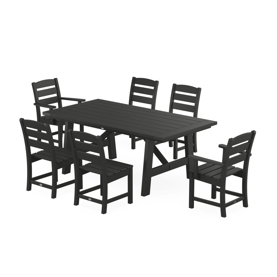 POLYWOOD Lakeside 7-Piece Rustic Farmhouse Dining Set With Trestle Legs in Black