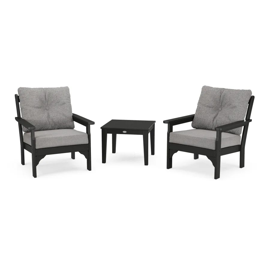 POLYWOOD Vineyard 3-Piece Deep Seating Set in Black / Grey Mist