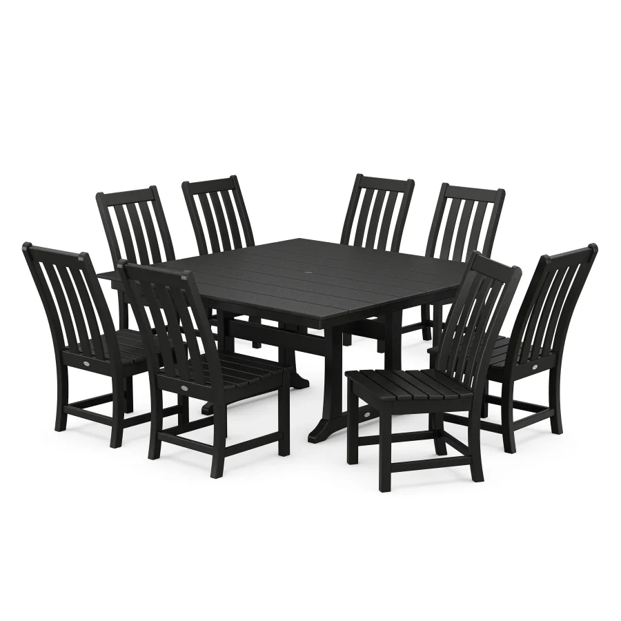 POLYWOOD Vineyard 9-Piece Farmhouse Dining Set in Black