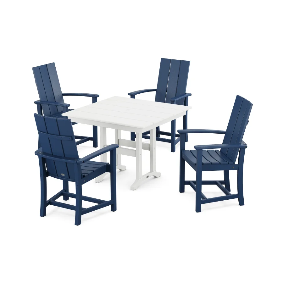 POLYWOOD Modern Adirondack 5-Piece Farmhouse Dining Set in Navy / White