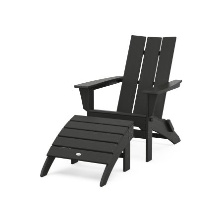 Modern Folding Adirondack Chair 2-Piece Set with Ottoman in Black