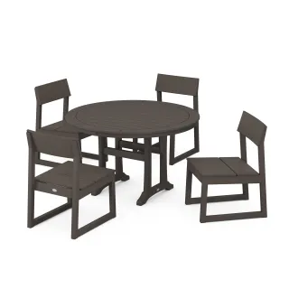 POLYWOOD EDGE Side Chair 5-Piece Round Dining Set With Trestle Legs in Vintage Finish