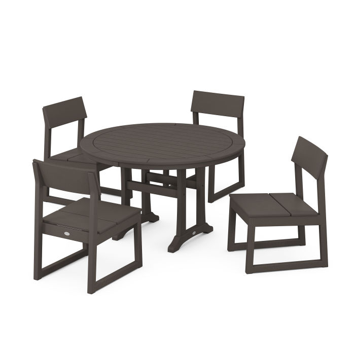 POLYWOOD EDGE Side Chair 5-Piece Round Dining Set With Trestle Legs in Vintage Finish