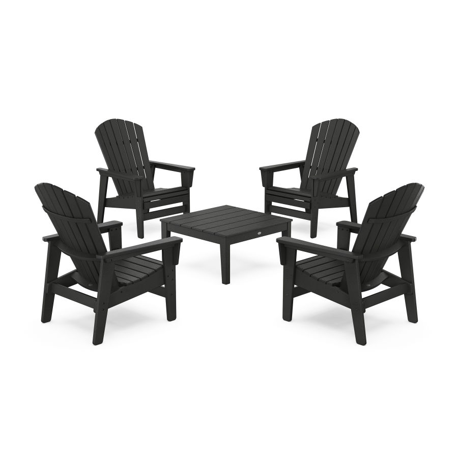 POLYWOOD 5-Piece Nautical Grand Upright Adirondack Chair Conversation Group in Black
