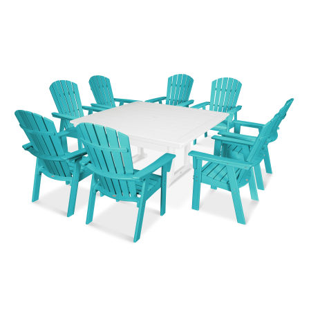 POLYWOOD Nautical Adirondack 9-Piece Trestle Dining Set in Aruba / White