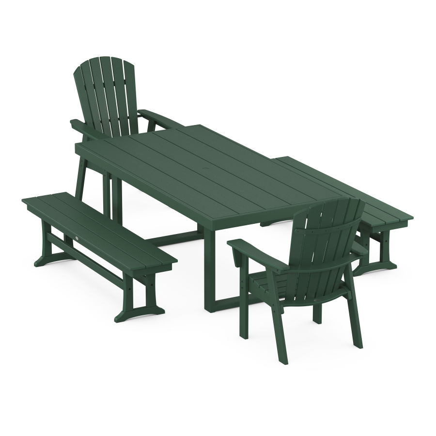 POLYWOOD Nautical Adirondack 5-Piece Dining Set with Trestle Legs in Green