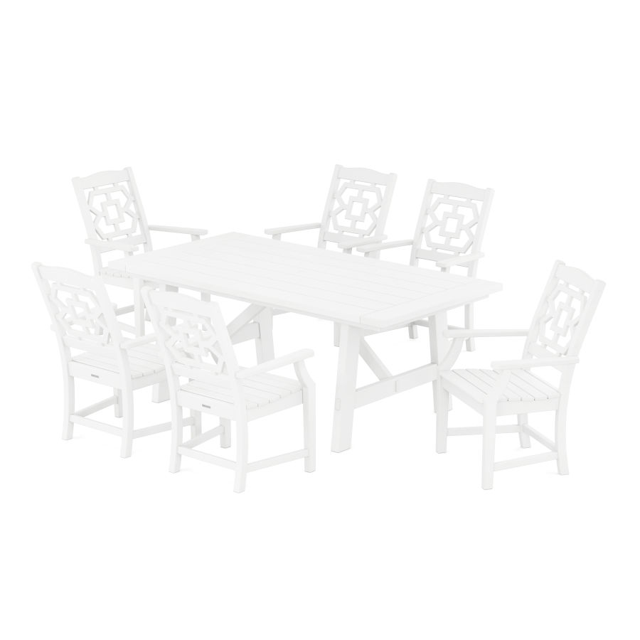 POLYWOOD Chinoiserie Arm Chair 7-Piece Rustic Farmhouse Dining Set in White