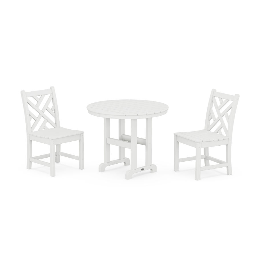 POLYWOOD Chippendale Side Chair 3-Piece Round Dining Set in White