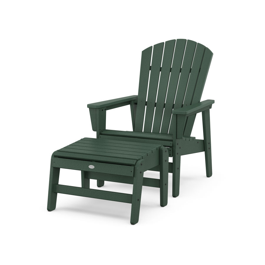 POLYWOOD Nautical Grand Upright Adirondack Chair with Ottoman in Green