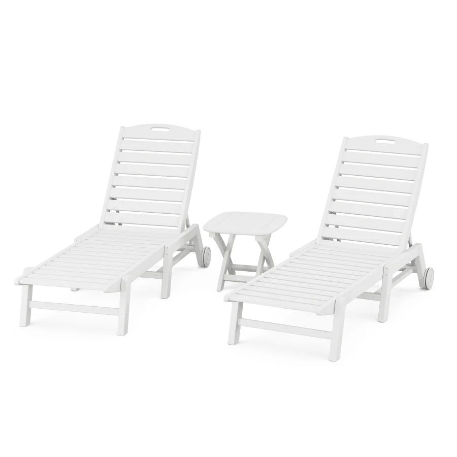 POLYWOOD Nautical 3-Piece Chaise Set in White