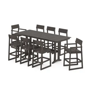 POLYWOOD EDGE 9-Piece Farmhouse Bar Set with Trestle Legs in Vintage Finish