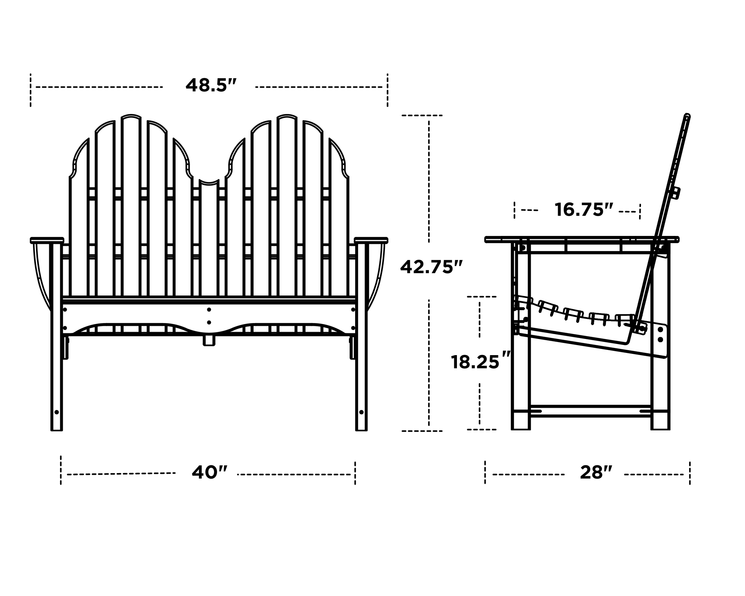 Dimensions for Classic Adirondack 48" Bench