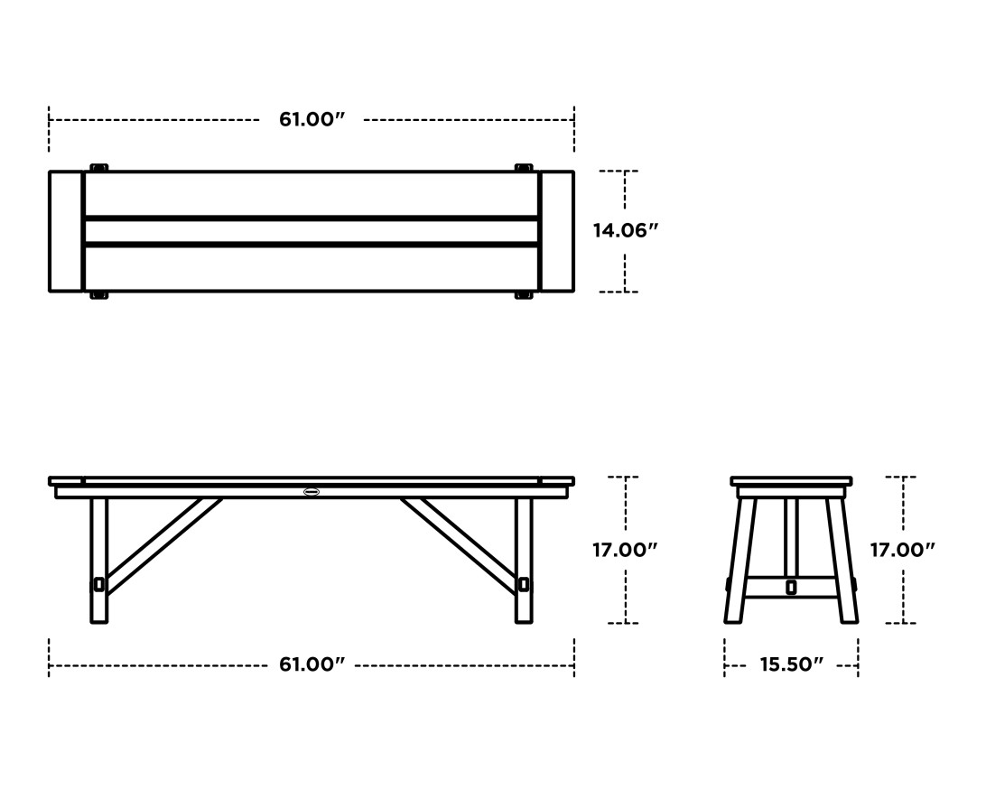 Dimensions for Rustic Farmhouse 60" Backless Bench