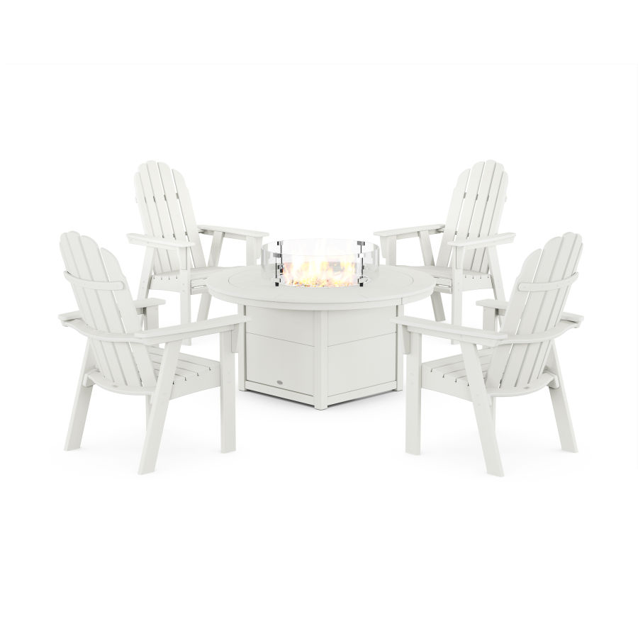 POLYWOOD Vineyard 4-Piece Curveback Upright Adirondack Conversation Set with Fire Pit Table in Vintage White