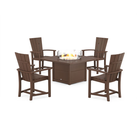 Quattro 4-Piece Upright Adirondack Conversation Set with Fire Pit Table in Mahogany