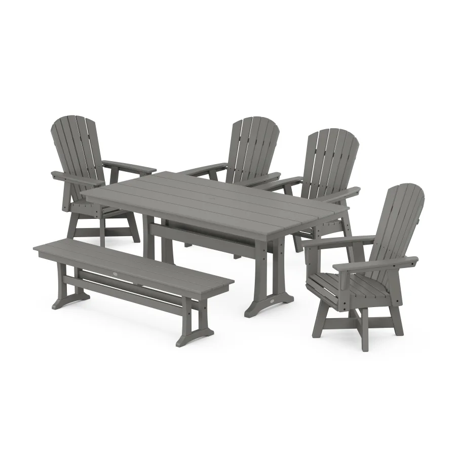 POLYWOOD Nautical Adirondack Swivel 6-Piece Farmhouse Dining Set With Trestle Legs