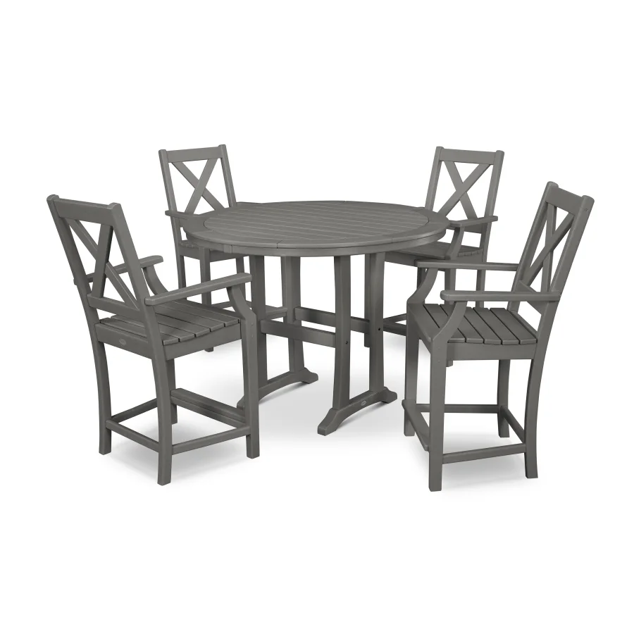 POLYWOOD Braxton 5-Piece Nautical Trestle Arm Chair Counter Set