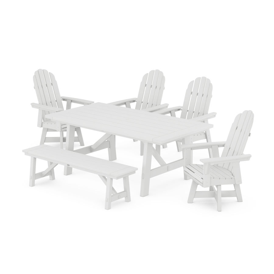 POLYWOOD Vineyard Adirondack 6-Piece Rustic Farmhouse Dining Set With Trestle Legs in White