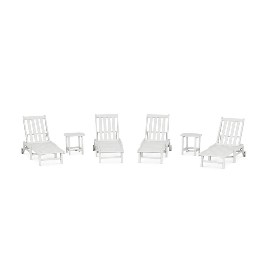 POLYWOOD Vineyard 6-Piece Chaise with Wheels Set in White