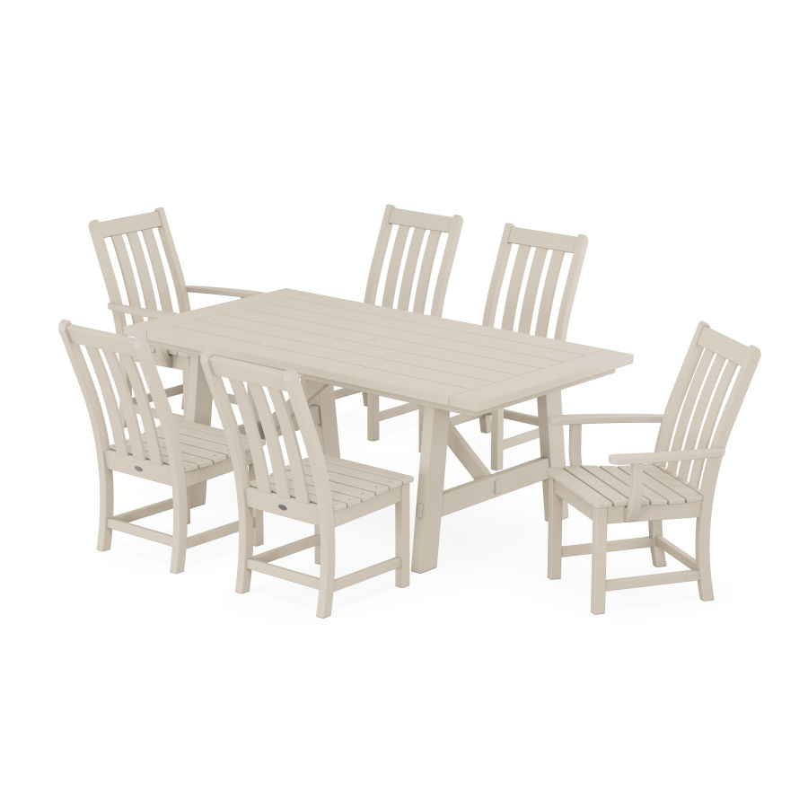 POLYWOOD Vineyard 7-Piece Rustic Farmhouse Dining Set With Trestle Legs in Sand