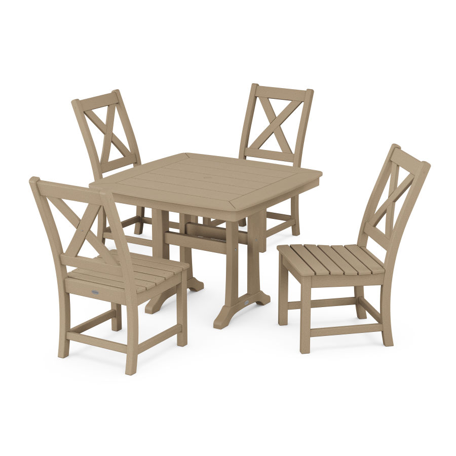 POLYWOOD Braxton Side Chair 5-Piece Dining Set with Trestle Legs in Vintage Sahara
