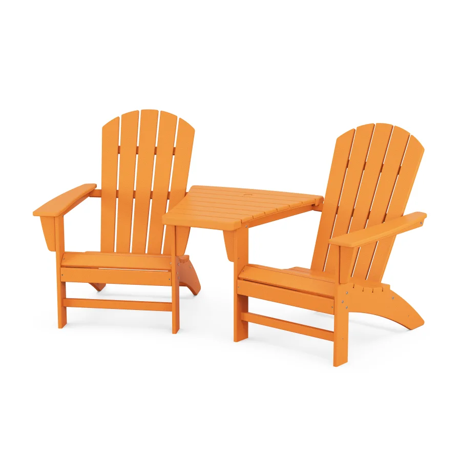 POLYWOOD Nautical 3-Piece Adirondack Set with Angled Connecting Table in Tangerine