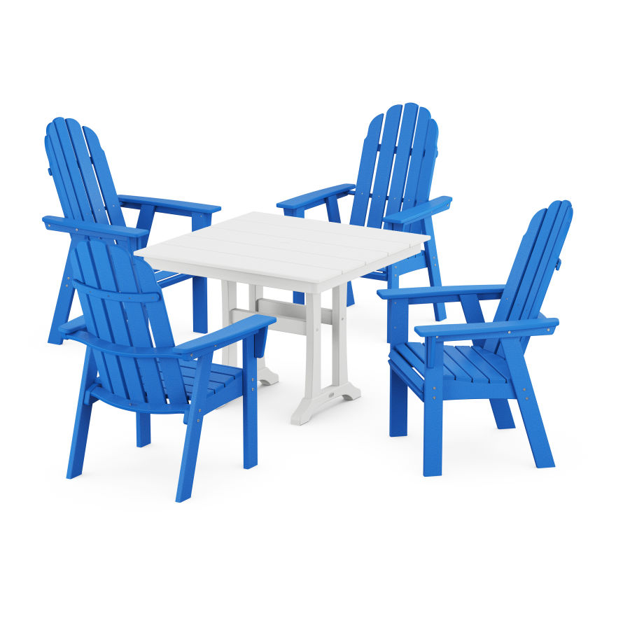 POLYWOOD Vineyard Adirondack 5-Piece Farmhouse Dining Set With Trestle Legs in Pacific Blue / White