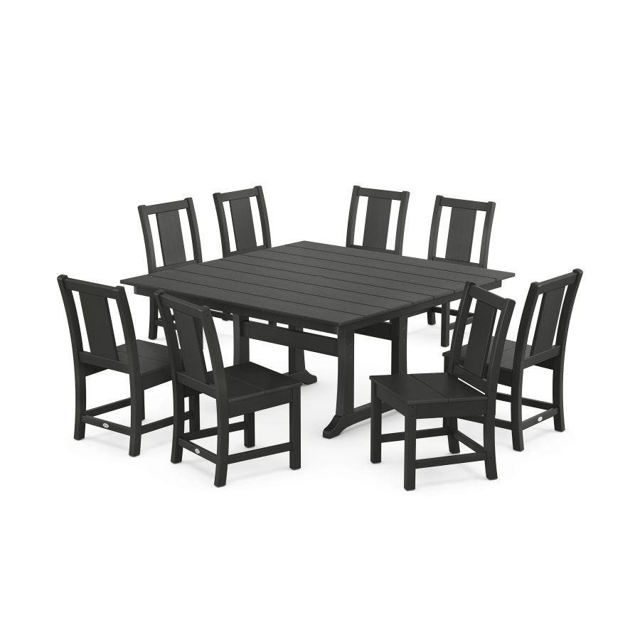 POLYWOOD Prairie Side Chair 9-Piece Square Farmhouse Dining Set with Trestle Legs in Black