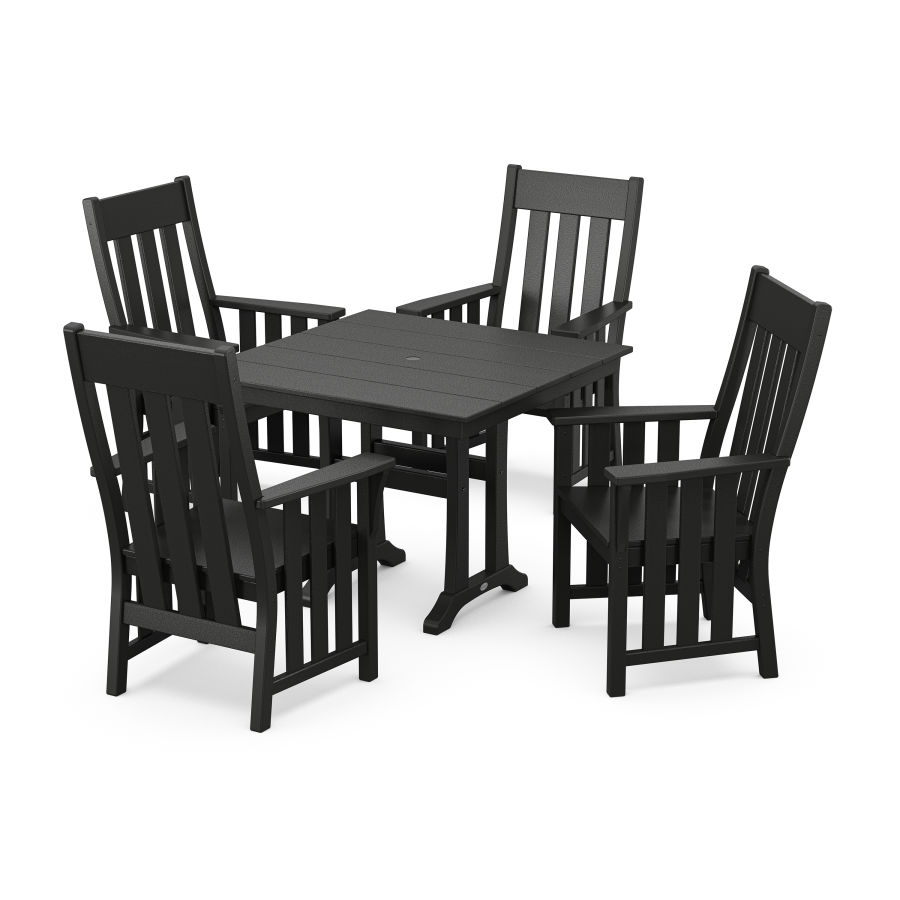POLYWOOD Acadia 5-Piece Farmhouse Dining Set with Trestle Legs in Black