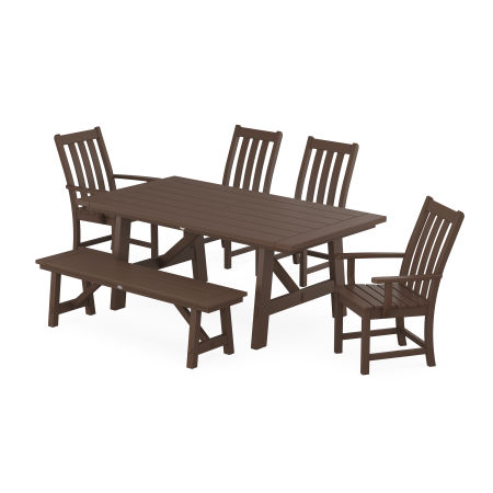 Vineyard 6-Piece Rustic Farmhouse Dining Set With Trestle Legs in Mahogany