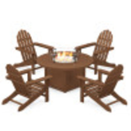 Classic Adirondack 5-Piece Conversation Set with Fire Pit Table in Teak