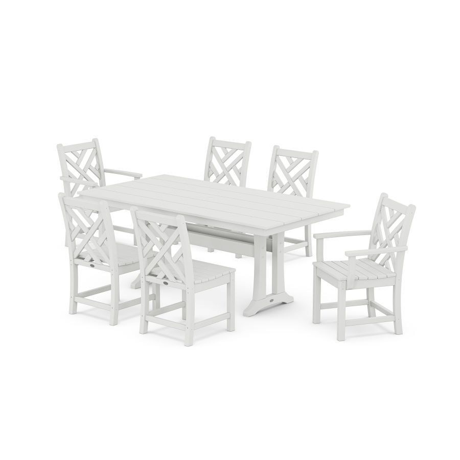 POLYWOOD Chippendale 7-Piece Farmhouse Trestle Dining Set in White