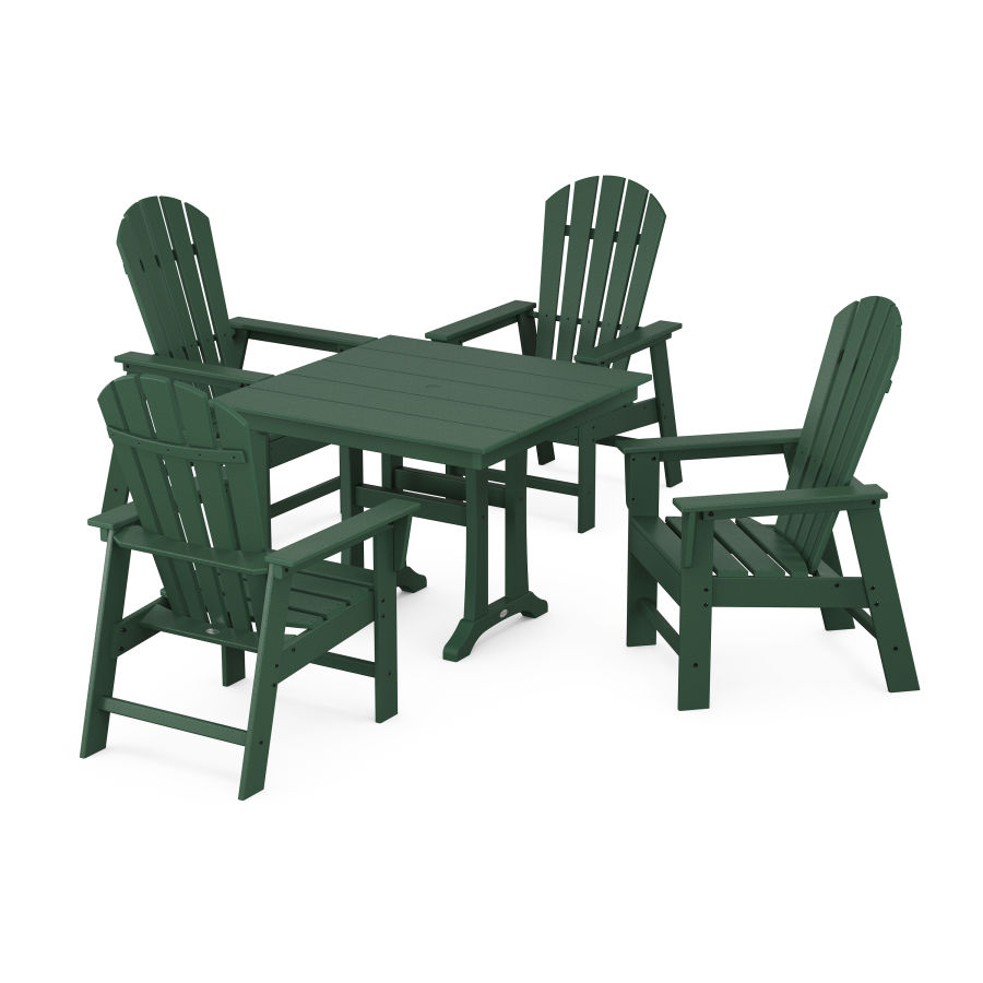 POLYWOOD South Beach 5-Piece Farmhouse Dining Set With Trestle Legs in Green