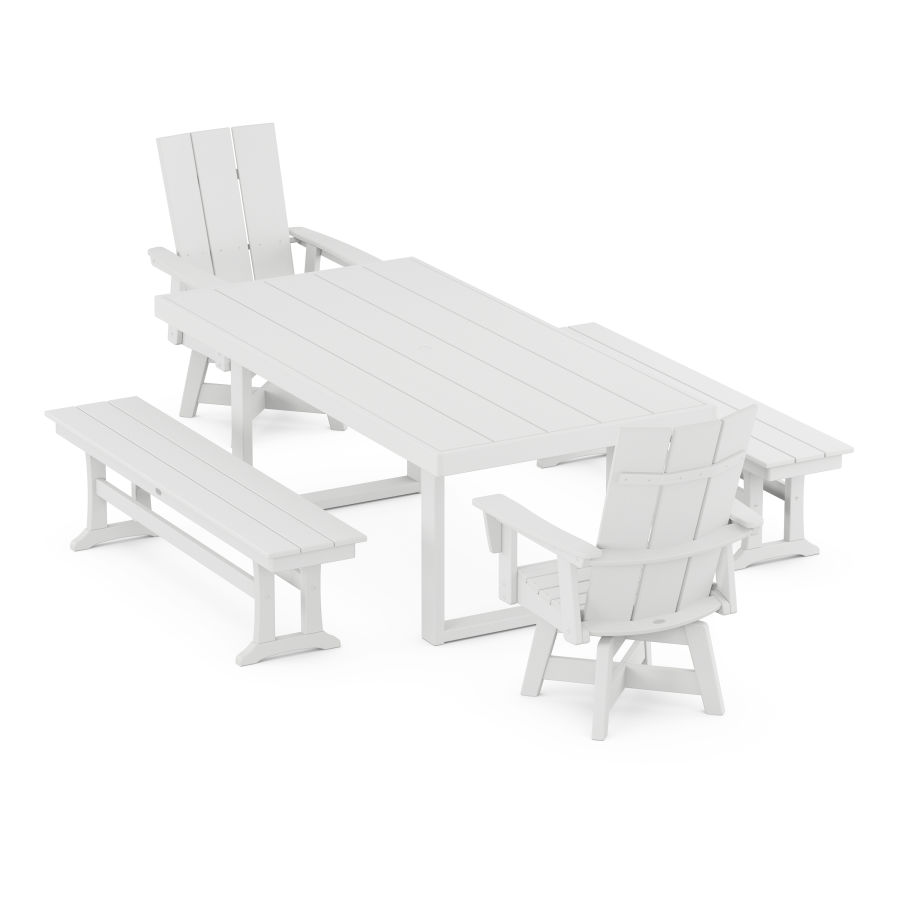 POLYWOOD Modern Adirondack 5-Piece Dining Set with Trestle Legs in White