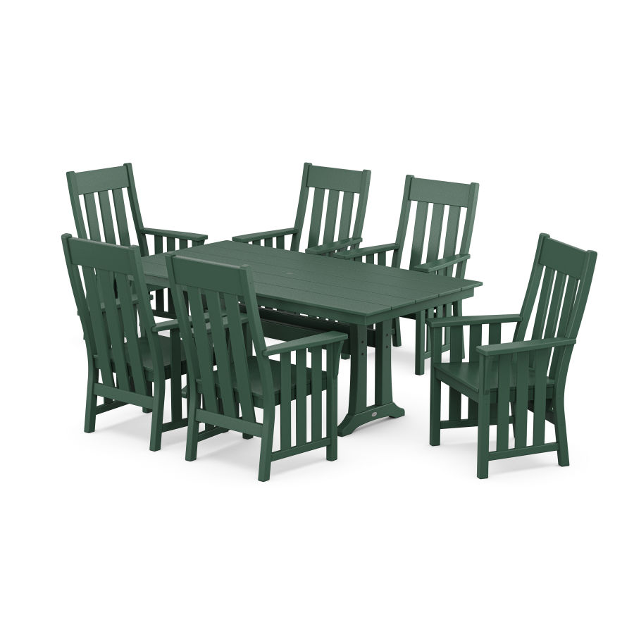 POLYWOOD Acadia Arm Chair 7-Piece Farmhouse Dining Set with Trestle Legs in Green