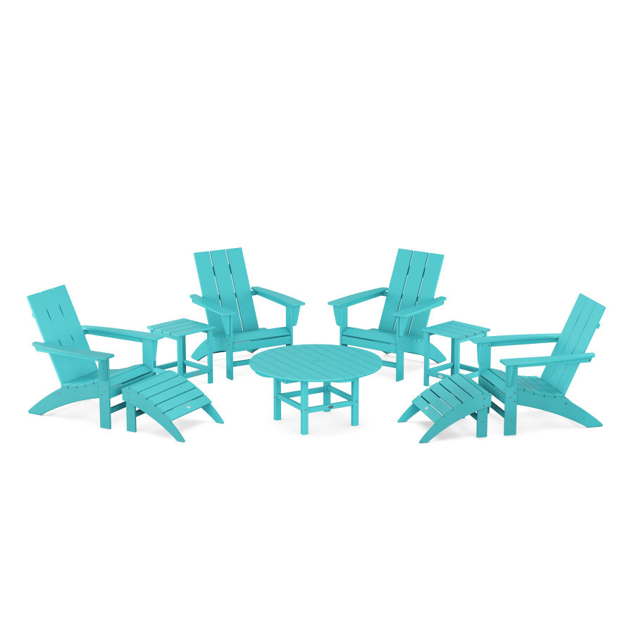 POLYWOOD Modern Adirondack Chair 9-Piece Conversation Set in Aruba