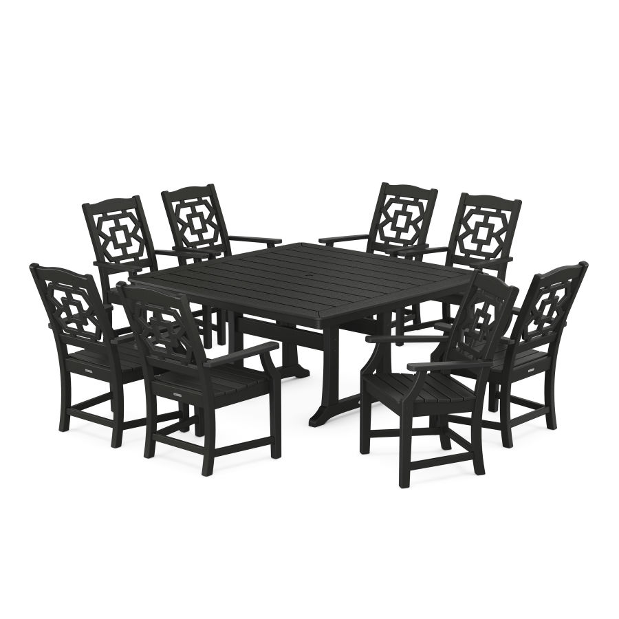 POLYWOOD Chinoiserie 9-Piece Square Dining Set with Trestle Legs in Black